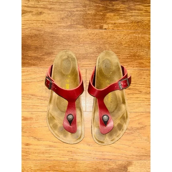 Birkenstock | Shoes | Birkenstock Gizeh Red Tan Thong Sandal  Birkenstock Gizeh Thong Leather Sandals Tan 37/6 main image 0